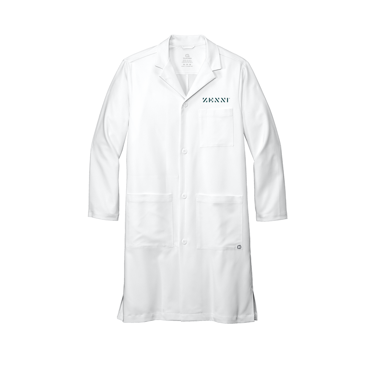 zennioptical-wink-mens-lab-coat-long-embroidery-leftchest-WW5172-white-flat-front