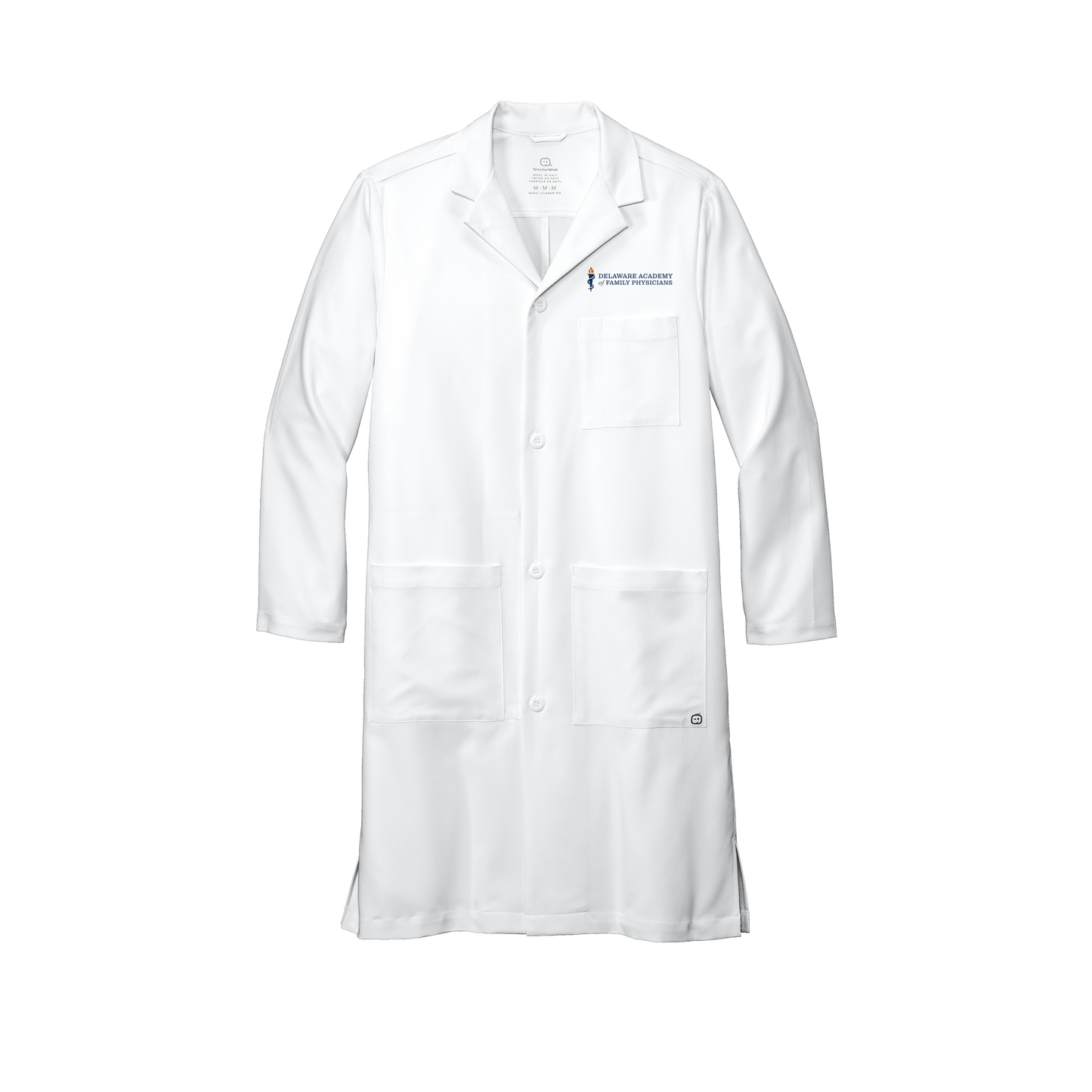delfamdoc-wink-mens-lab-coat-long-embroidery-leftchest-WW5172-white-flat-front