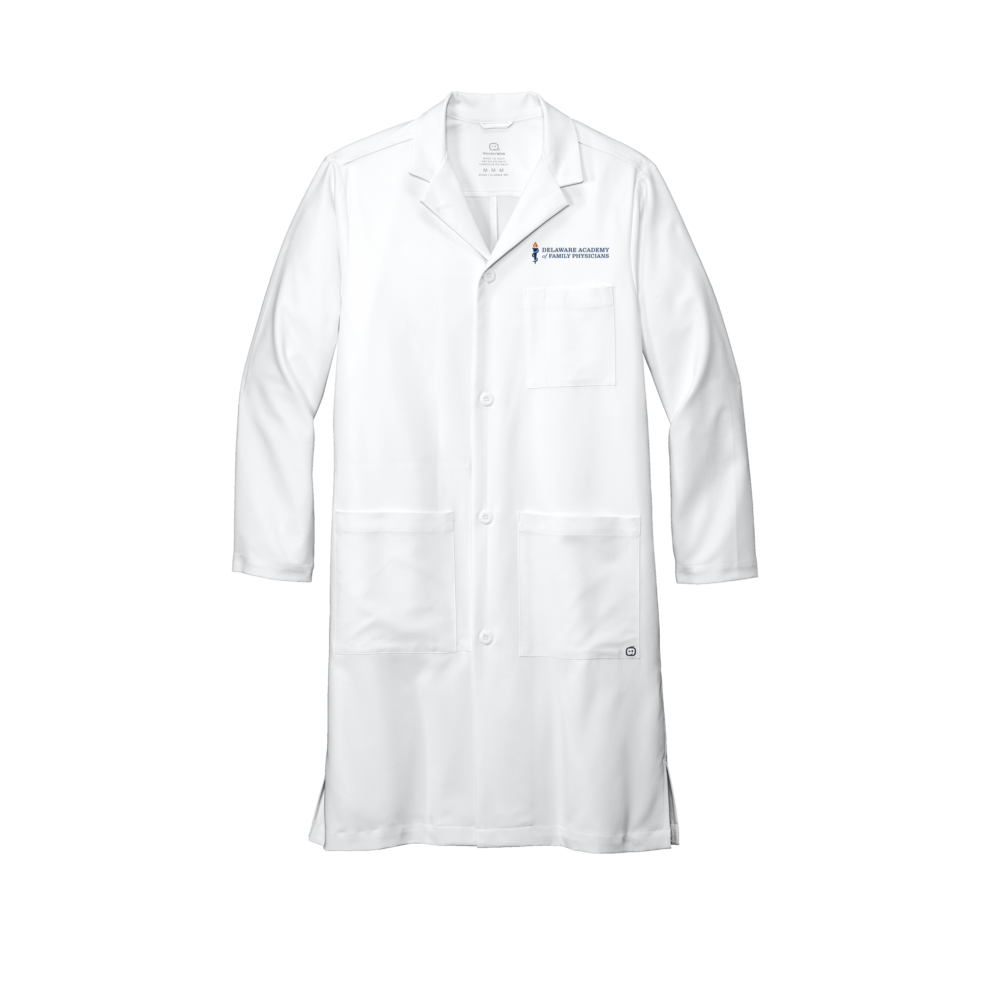 delfamdoc-wink-mens-lab-coat-long-embroidery-leftchest-WW5172-white-flat-front