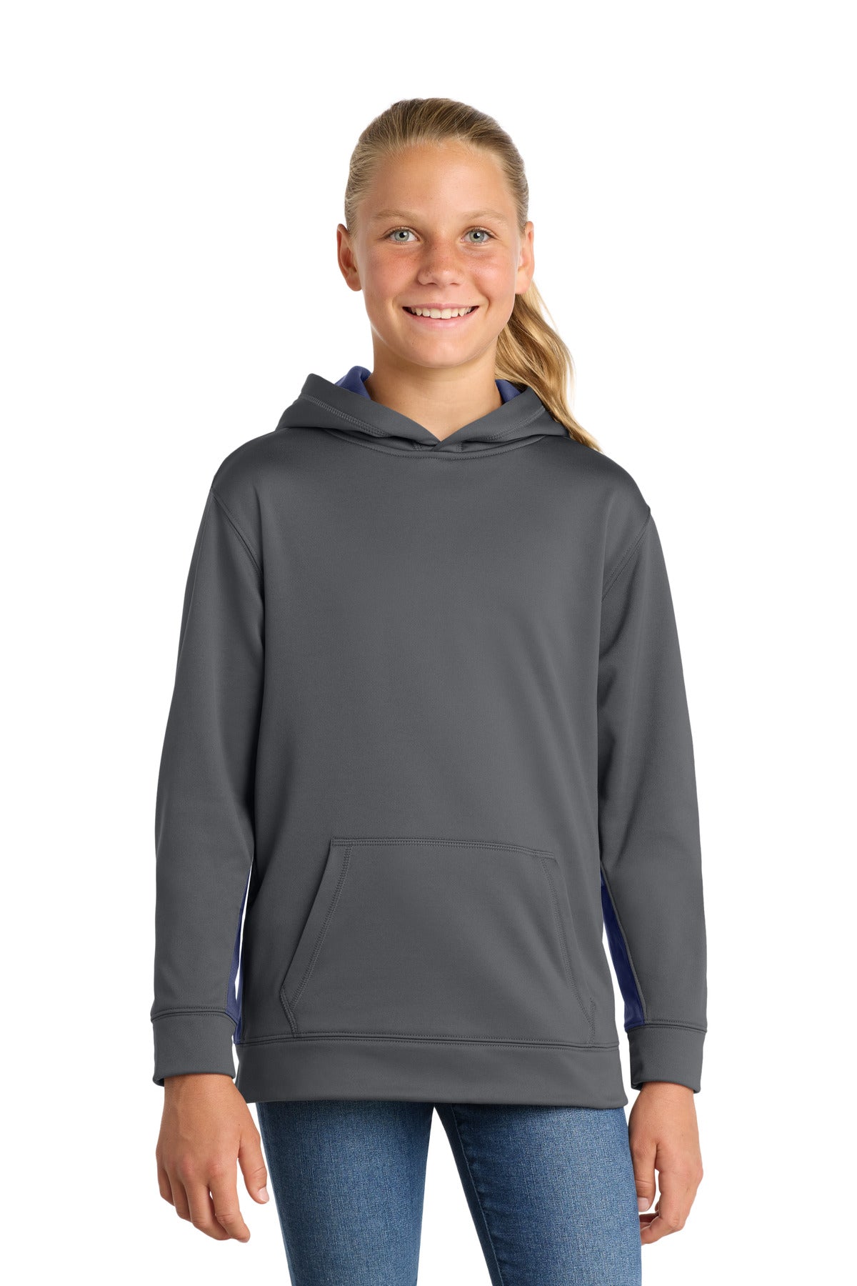 Sport-Tek® Youth Sport-Wick® Fleece Colorblock Hooded Pullover.  YST235