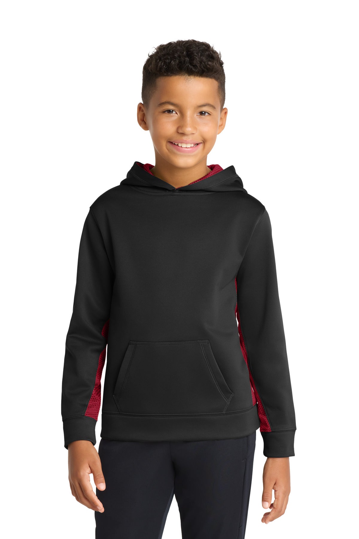 Sport-Tek® Youth Sport-Wick® CamoHex Fleece Colorblock Hooded Pullover.  YST239