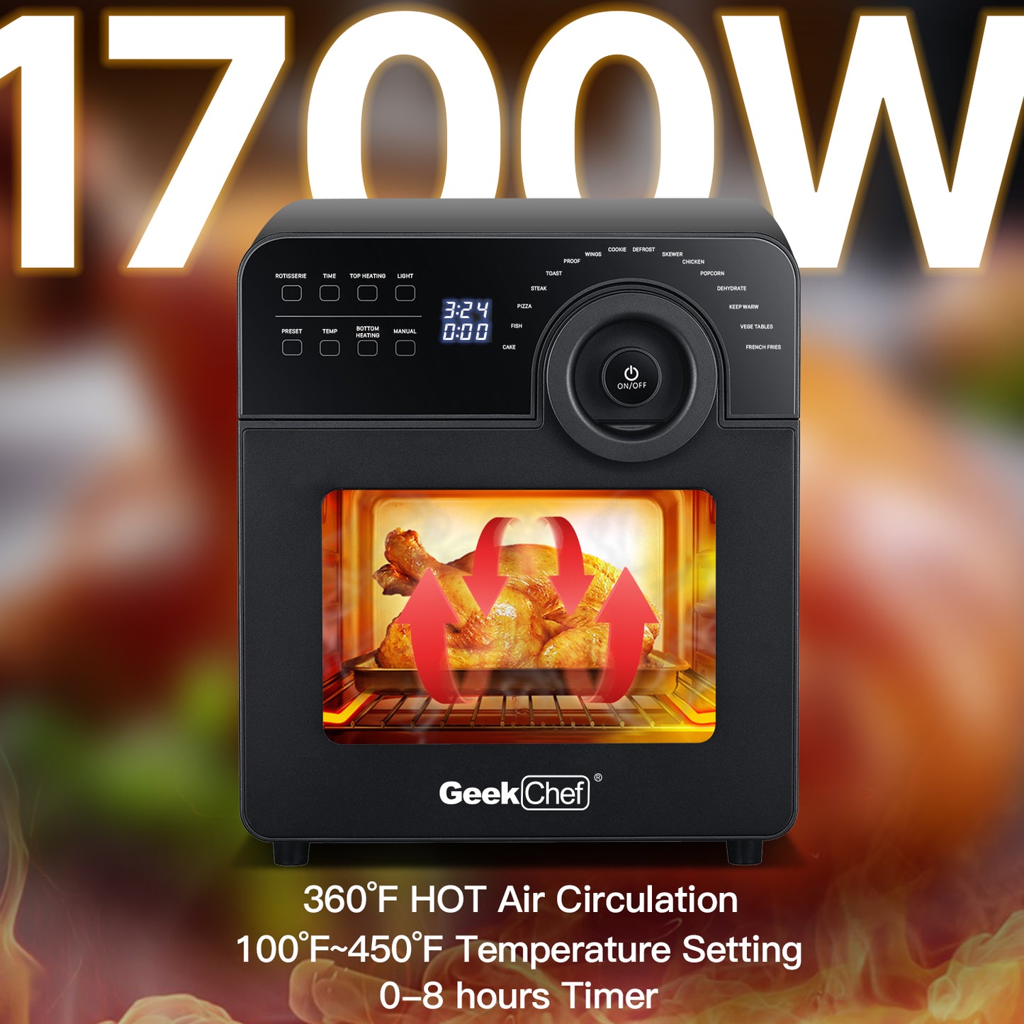Geek Chef 1700W Convection Air Fryer Toaster Oven